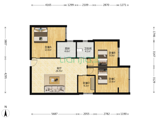 金昌大厦 4室1厅1卫 106平方