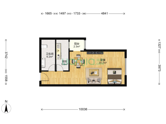 中建雅颂居 1室0厅1卫 66平方