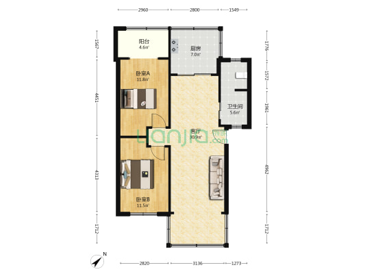 一环路西北段85号 2室1厅1卫 77平方
