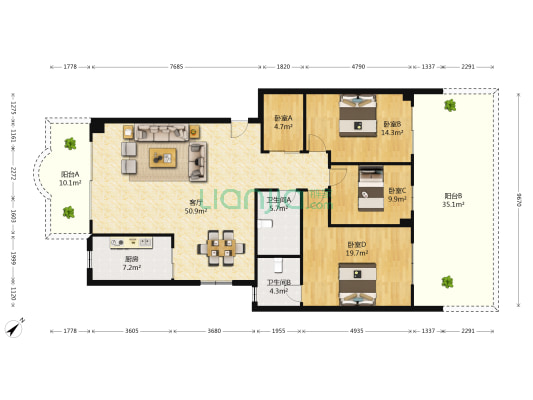 半山豪园 4室1厅2卫 136平方