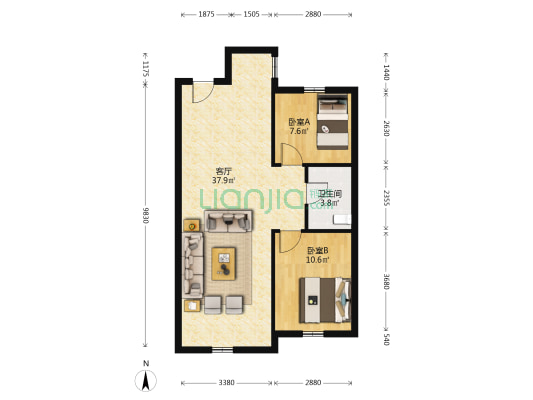 汇龙·拾光里 2室1厅1卫 90平方