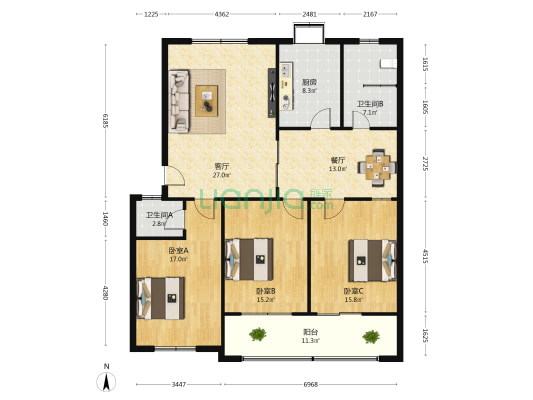 交警大队家属楼1 3室2厅2卫 141平方