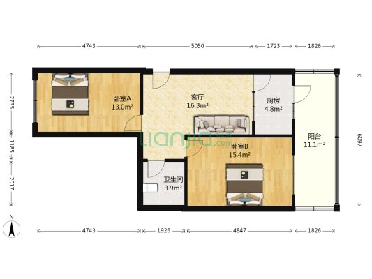科技花园 2室1厅1卫 77平方