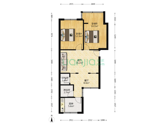 血站宿舍 2室2厅2卫 68平方