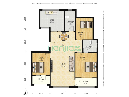 鲁王和墅 3室1厅2卫 125平方