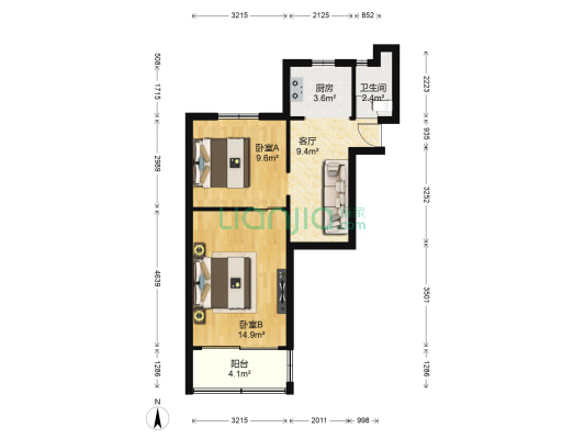 中联新村 2室1厅1卫 55平方