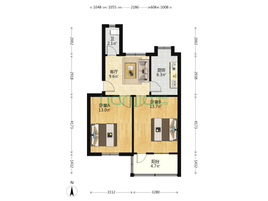 泉盛社区 2室1厅1卫 59平方