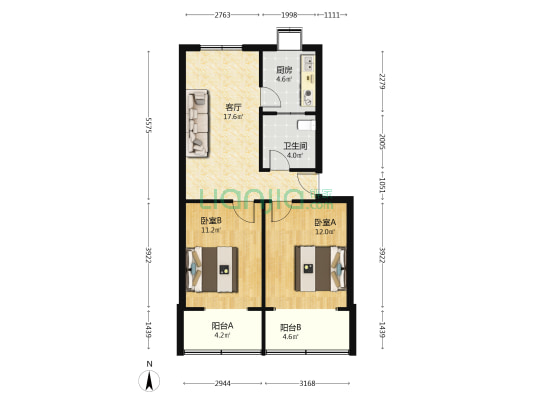 古田五路7号 2室1厅1卫 69平方
