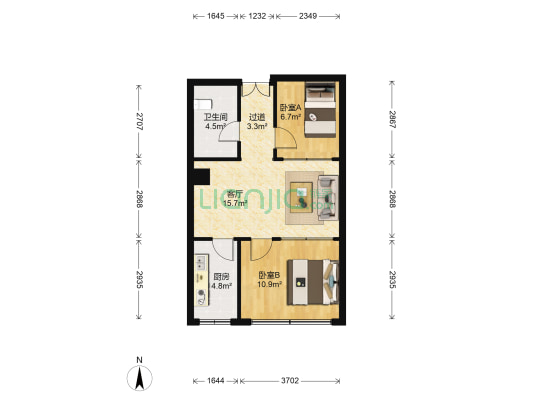 长江杰座 2室1厅1卫 65平方