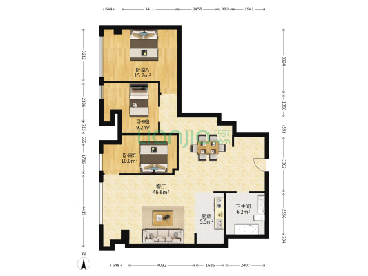 雍和家园二期 3室1厅1卫 132平方
