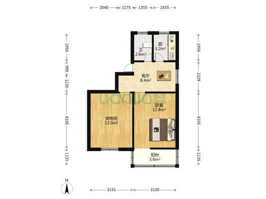 花园新村北区 1室1厅1卫 53平方