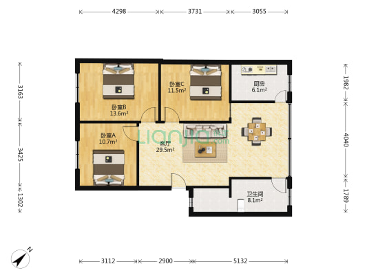 政府街185号 3室1厅1卫 92平方