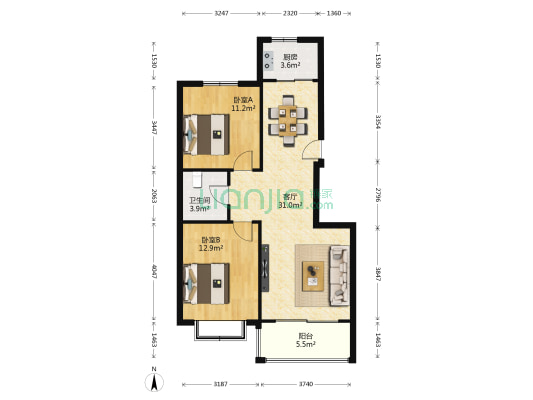 红山绿茵小区 2室1厅1卫 96平方