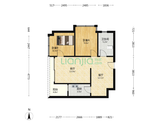 旺南世贸大厦 2室2厅1卫 81平方