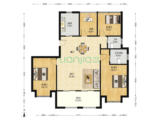 九玺台 4室1厅2卫 143平方