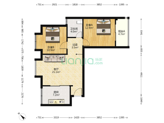 馨悦国际 2室1厅1卫 86平方