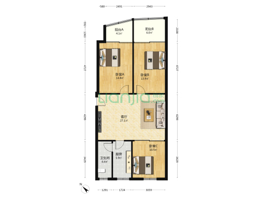 洗面桥横街33号 3室1厅1卫 90平方