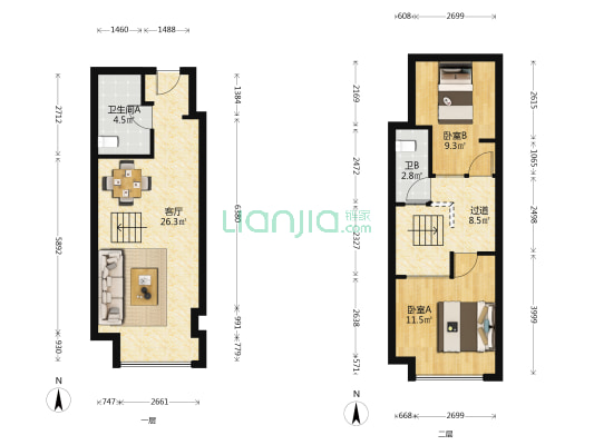 五江天街碧桂园印象 2室1厅2卫 48平方