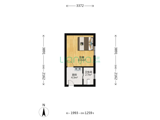 中山北路197弄 1室0厅1卫 25平方