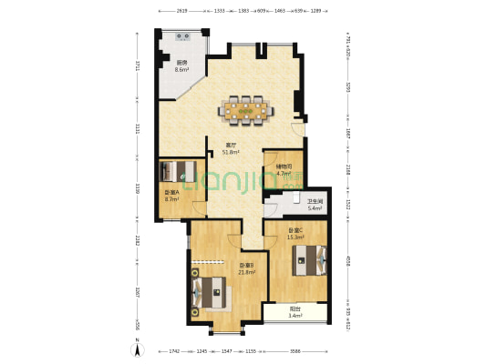 红日花园东区 3室1厅1卫 145平方