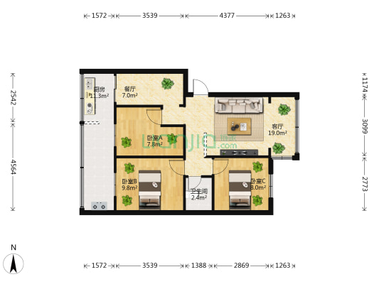 广电局小区 3室2厅1卫 59平方
