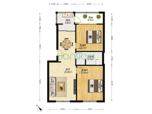 东福苑A区 2室1厅1卫 80平方