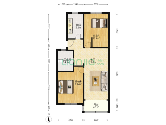罗城小区 2室1厅1卫 82平方