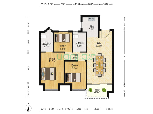 明樾华庭 3室1厅2卫 89平方