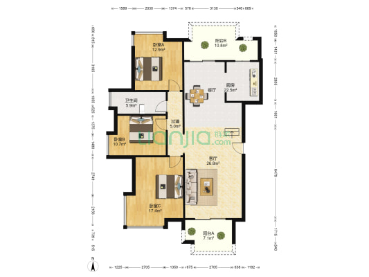 和美春天 3室1厅1卫 132平方