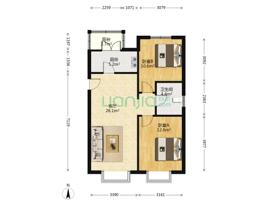 悦和里 2室1厅1卫 96平方