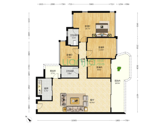 中海松湖林语 4室1厅2卫 139平方