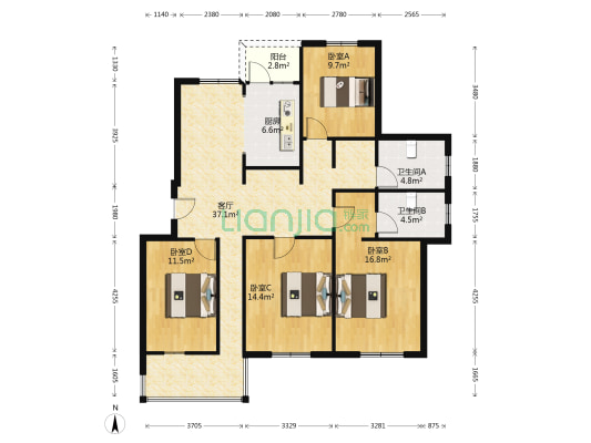 福前小区 4室1厅2卫 143平方