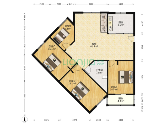 东渡花园 4室1厅1卫 145平方