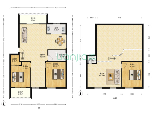 江南水都名筑 3室2厅2卫 104平方