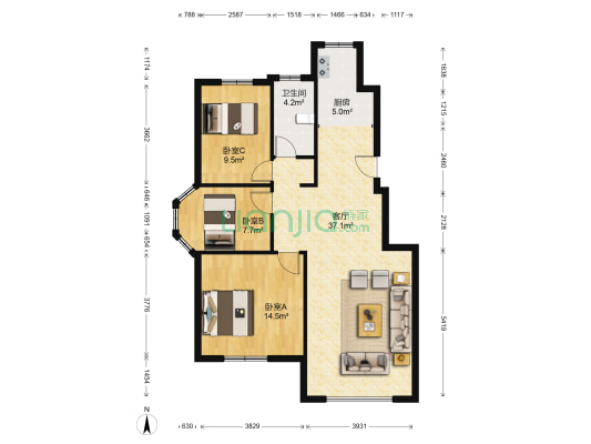 三鼎春天 3室1厅1卫 107平方
