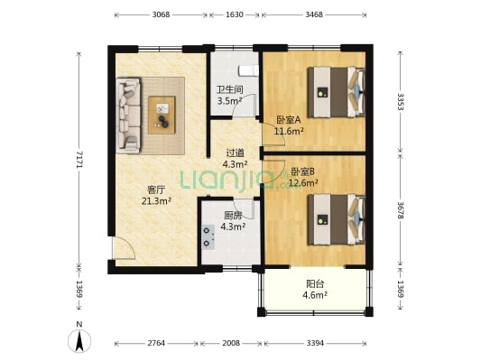 鼎鑫苑 2室1厅1卫 80平方