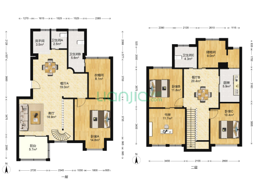 高风苑西区 4室3厅4卫 166平方