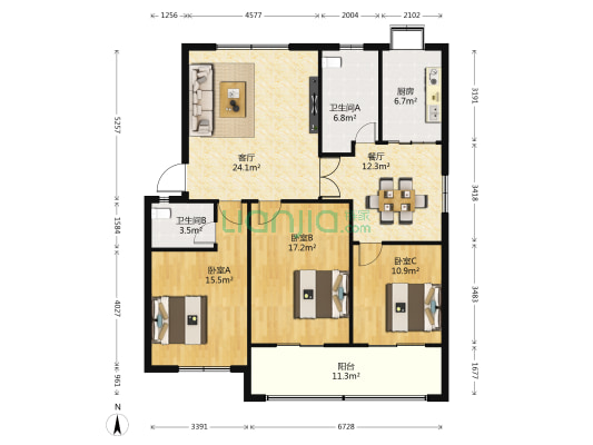 肿瘤医院 3室2厅2卫 125平方