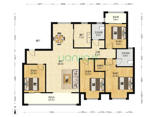 大同院 4室2厅2卫 167平方