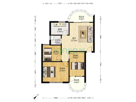 美景新村 3室1厅1卫 82平方