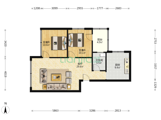 渝航路33号 2室1厅1卫 85平方