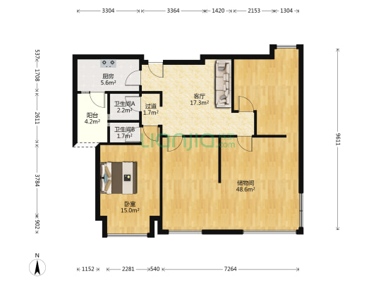 融创观玺台花园 1室1厅2卫 109平方