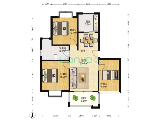 罗马都市二期 3室1厅1卫 89平方