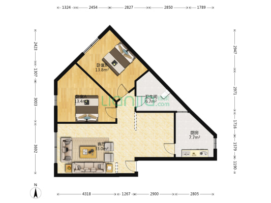 德经公寓 2室1厅1卫 97平方