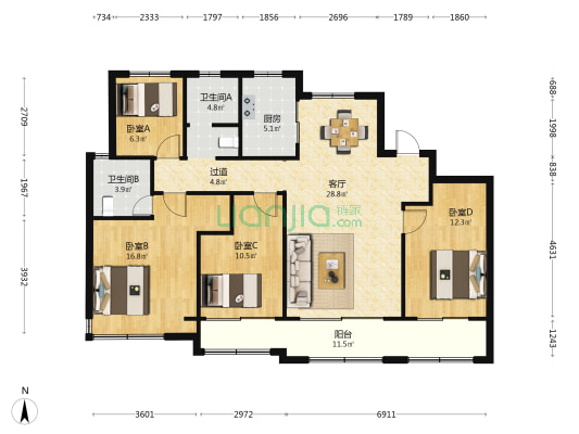 久雍府 4室1厅2卫 137平方