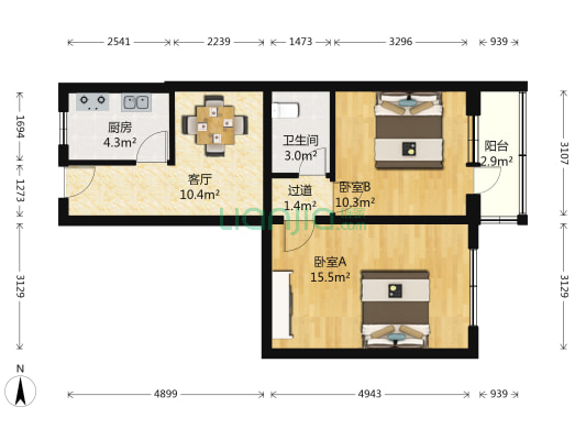 北礼士路南区 2室1厅1卫 65平方