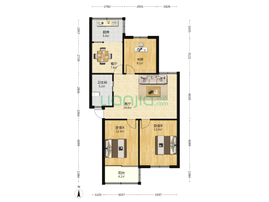 大明公寓 3室2厅1卫 93平方