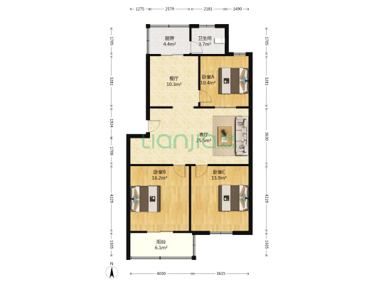 文苑小区 3室2厅1卫 104平方