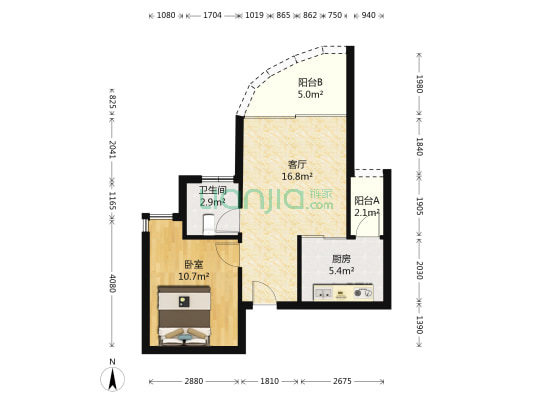 海天阳光花园 1室1厅1卫 53平方