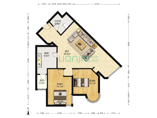 中海紫荆豪庭 2室1厅1卫 119平方